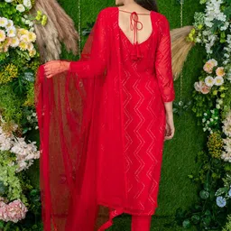 Label Shaurya Sanadhya Chevron Embroidered Mirror Work Kurta with Trousers & With image 4