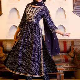 KALINI Bandhani Printed Regular Mirror Work Kurta with Trouser & Dupatta image 2