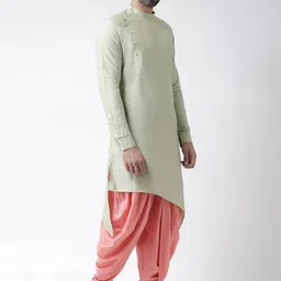 KISAH Men Regular Fit Solid Asymmetric Kurta Dhoti Set image 4