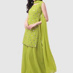 ASPORA Ethnic Motifs Embroidered Sequinned Kurti with Palazzos & With Dupatta image 3