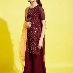 Cherry & Jerry Girls Embroidered Sequinned Kurta with Sharara & With Dupatta image 3