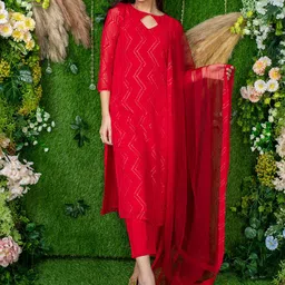 Label Shaurya Sanadhya Chevron Embroidered Mirror Work Kurta with Trousers & With image 5
