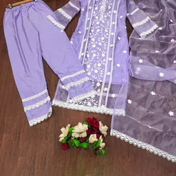 Bought First Women Embroidered Regular Thread Work Kurti with Pyjamas & With Dupatta image 2