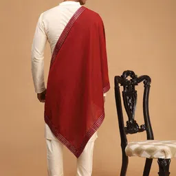 SHRESTHA BY VASTRAMAY Men Cream-Coloured Solid Kurta with Pyjama & Dupatta image 5
