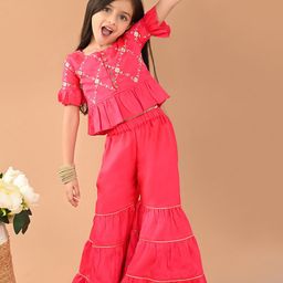 LilPicks Girls Floral Embroidered Top with Sharara-picture-7