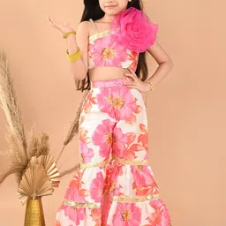 LilPicks Girls Floral Printed One Shoulder Top with Sharara-image-9