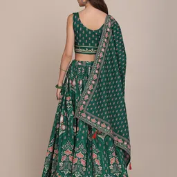 Warthy Ent Green & Red Printed Semi-Stitched Lehenga With Unstitched Blouse & Dupatta image 2