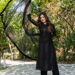 Label Shaurya Sanadhya Striped Embroidered Sequined Kurta & Pyjamas With Dupatta image 5