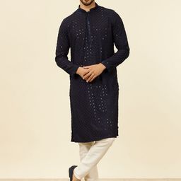 Manyavar Men Embroidered Regular Sequinned Kurta with Pyjamas-picture-45