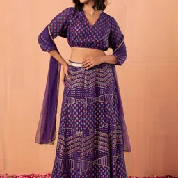 INDYA Printed Ready To Wear Lehenga With Choli & Dupatta-picture-32