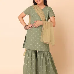 Miss Indya Floral Printed Mirror Work Kurta with Sharara & Dupatta-picture-46