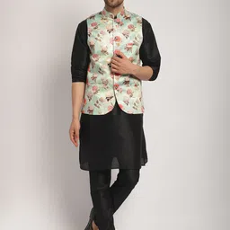 Kaifoo Printed Kurta with Churidar & Nehru Jacket-picture-26