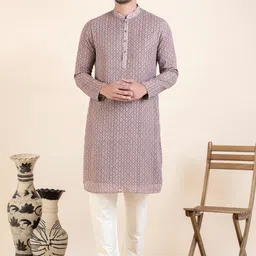 TheEthnic.Co Mandarin Collar Geometric Printed Regular Straight Kurta with Salwar-picture-22