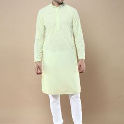 Anouk Men Floral Embroidered Regular Chikankari Kurta with Trousers-11