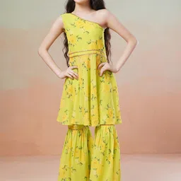 Inddus Girls Floral Printed Gotta Patti Kurta with Sharara-image-34