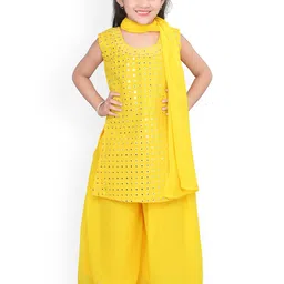 BAESD Girls Ethnic Motifs Mirror Work Georgette Straight Kurti with Palazzo & Dupatta-picture-42