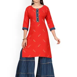 Aarika Girls Red Printed Pure Cotton Kurti with Sharara-image-73