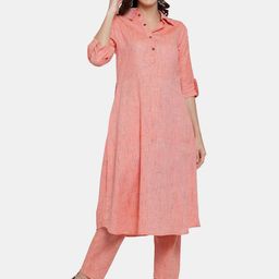 Sayesha Geomteric Printed Shirt Collar Pure Cotton A-Line Kurta With Trousers-picture-52
