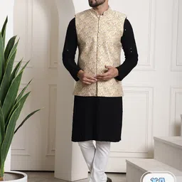 SOJANYA Geometric Embroidered Sequinned Pure Cotton Kurta & Churidar With Nehrujacket-32