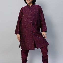 Aks Kids Boys Printed Mandarin Collar Sherwani Set-35