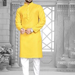 CELLUX Mandarin Collar Striped Regular Kurta With Pyjamas-picture-17