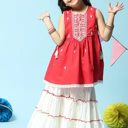 Biba Floral Embroidered Thread Work Kurta with Sharara-picture-21