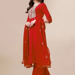 KALINI Ethnic Motifs Embroidered Zardozi A-Line Kurta With Palazzos & Dupatta-28