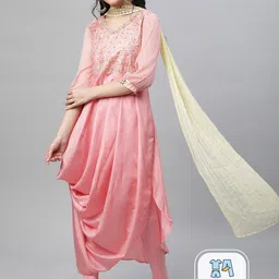 Aurelia Women Pink Floral Print Poly Shantung Kurta Set with Tight & Dupatta-picture-11