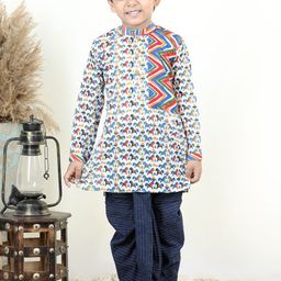 Kinder Kids Boys Chevron Printed Pure Cotton Kurta with Dhoti Pants-29