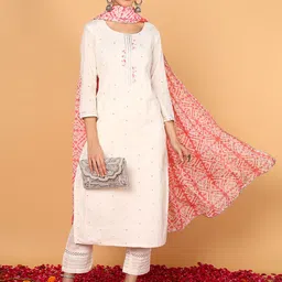 AHIKA Mirror Work Straight Kurta With Trousers & Dupatta-picture-45
