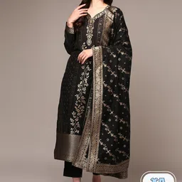 AHIKA Ethnic Motifs Regular Woven Designed Kurta With Trousers & Dupatta-image-50