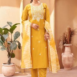 S.K.C Ethnic Motifs Embroidered Straight Kurta With Trousers & Dupatta-picture-50