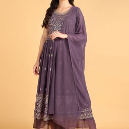 DISHWA FASHION Embroidered Regular Sequinned Silk Georgette Kurta with Sharara & Dupatta-57
