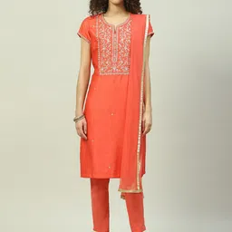 Biba Embroidered Yoke Design Kurta With Trousers & Dupatta-picture-25
