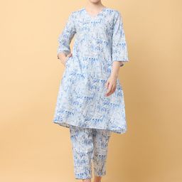 BLACK & BLAH BLAH Printed Regular Pure Cotton Kurta with Trousers-picture-3