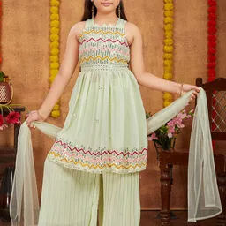 BAESD Girls Ethnic Motifs Embroidered Georgette Sequinned A-Line Kurta Set-image-87