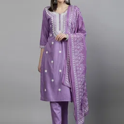 BAESD Ethnic Motifs Embroidered Regular Thread Work Straight Kurta With Trousers & Dupatta-picture-1