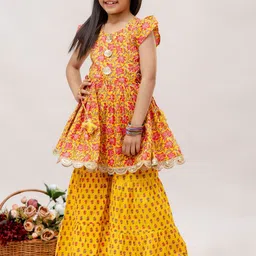 BAESD Girls Ethnic Motifs Printed Regular Gotta Patti Pure Cotton Kurti with Sharara-image-91