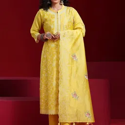 Libas Art Floral Embroidered Regular Thread Work Chanderi Silk Straight Kurta Set-picture-18