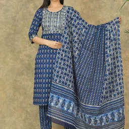 JAHIDA COMFORT WITH STYLE Floral Printed Pure Cotton Kurta with Palazzos & With Dupatta-picture-54