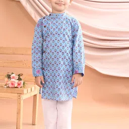 Sangria Boys Blue Floral Printed Pure Cotton Kurta With Pyjama-picture-40
