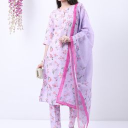 Vishudh Lavender & Pink Floral Printed Kurta With Trousers & Dupatta-picture-11
