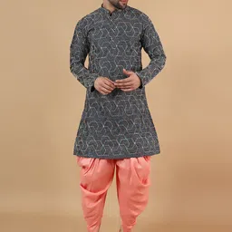 Wintage Embroidered Mandarin Collar Long Sleeves Straight Kurta with Dhoti Pant-picture-18