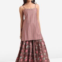 KETCH Striped Shoulder Straps Kurta with Sharara & Dupatta-picture-0