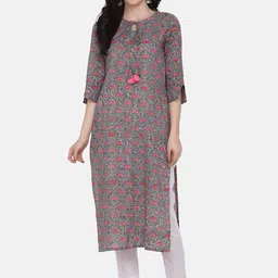 KALINI Floral Printed Pure Cotton Kurta With Trousers-image-72