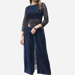 V&M Women Navy Blue High Slit Kurta with Trousers-picture-48