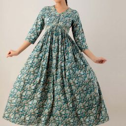Kohsh Floral Printed Empire Beads and Stones Pure Cotton Kurta with Trousers With Dupatta-image-15