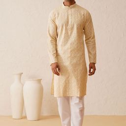 SOJANYA LUXE Ethnic Motifs Embroidered Thread Work Cotton Silk Straight Kurta with Pyjamas-picture-37