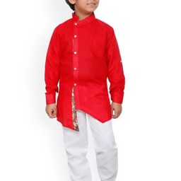 DKGF FASHION Boys Red Angrakha Kurta with Salwar-image-15