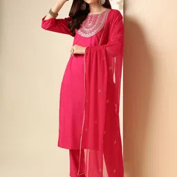 Anouk Ethnic Motifs Yoke Design Regular Sequinned Kurta with Trousers & Dupatta-picture-55
